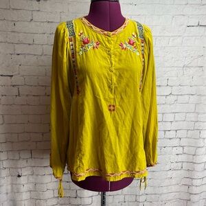 Vintage Biya Johnny Was yellow embroidered blouse size XS